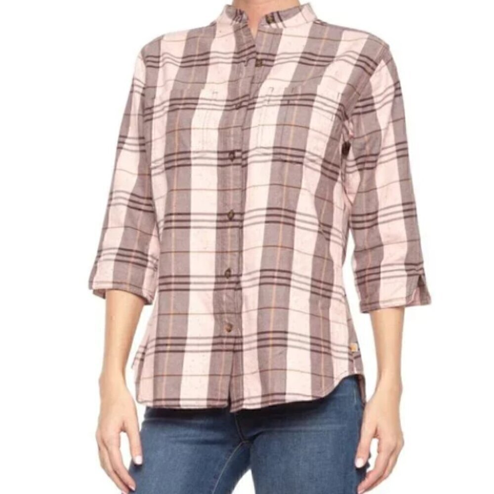 Women's Carhartt Plaid Button-Up Flannel Shirt Workwear Size XS Relaxed